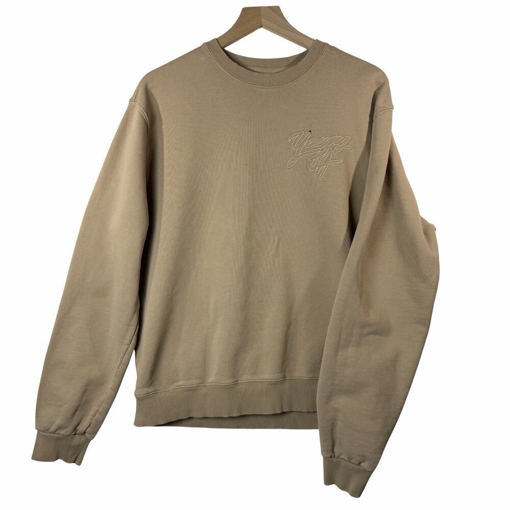 YoungLA Beige Pullover Embroidered Logo Sweatshirt Size M 100% Cotton